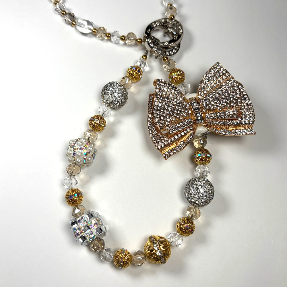 Beaded Bag Charm Gold Crystal Bow Rhinestone Drip Y2K Coquette Luxe Kawaii Spark - Picture 12 of 12